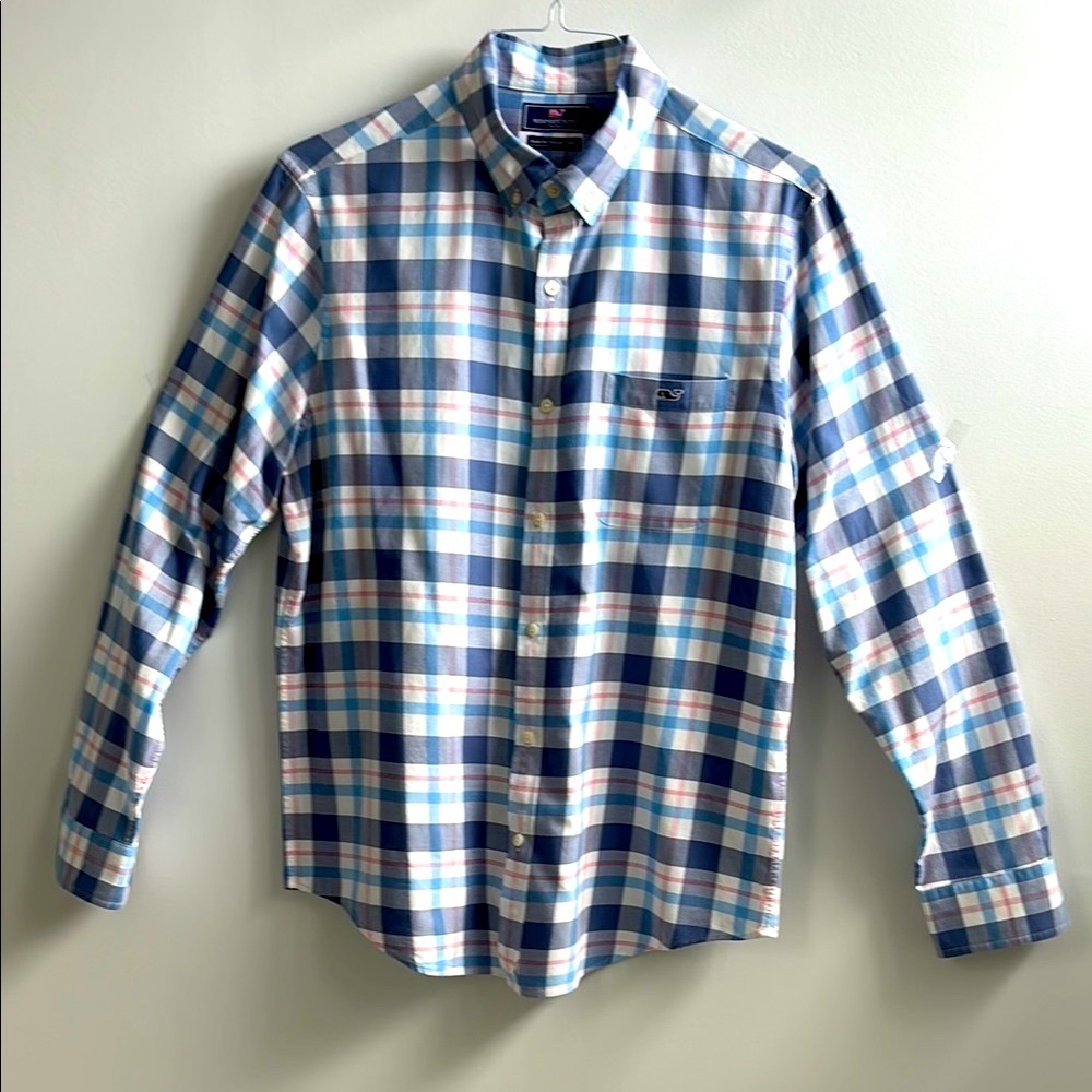 Men’s Vineyard Vines Blue and White Plaid Shirt
